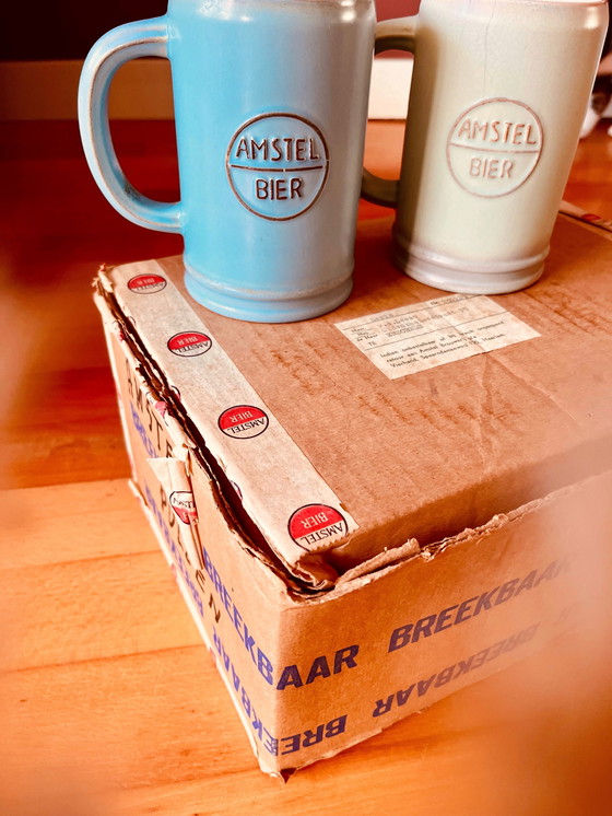 Image 1 of Vintage Amstel beer mugs + rack + box