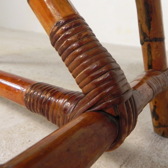 Image 1 of Rattan and bamboo coffee table with tiles, tile table, 1950s
