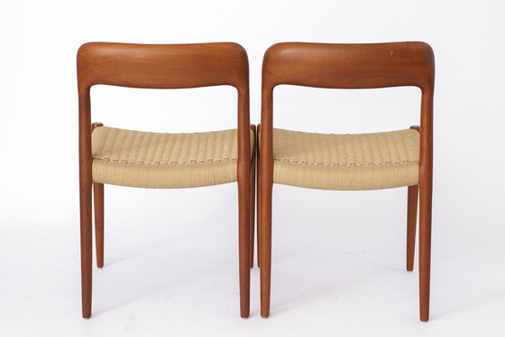 Image 1 of Ensemble de 6 chaises de salle à manger Niels Otto Moller modèle 75, années 1950 - Teck restauré et tissage renouvelé