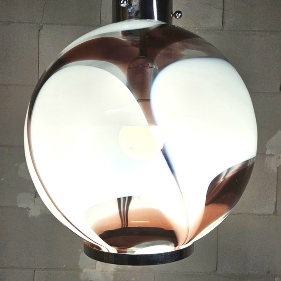 Image 1 of Vintage Itiliaans design Aubergine glazen Carlo Moretti Murano hanglamp (70s) / Italian design glass bulb hanging light 