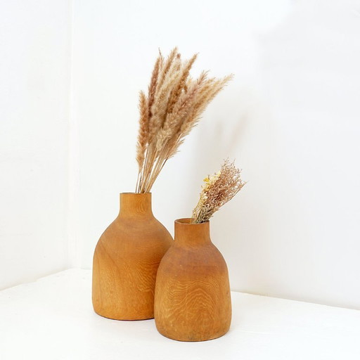 Pair of vintage decorative vases in paulownia wood