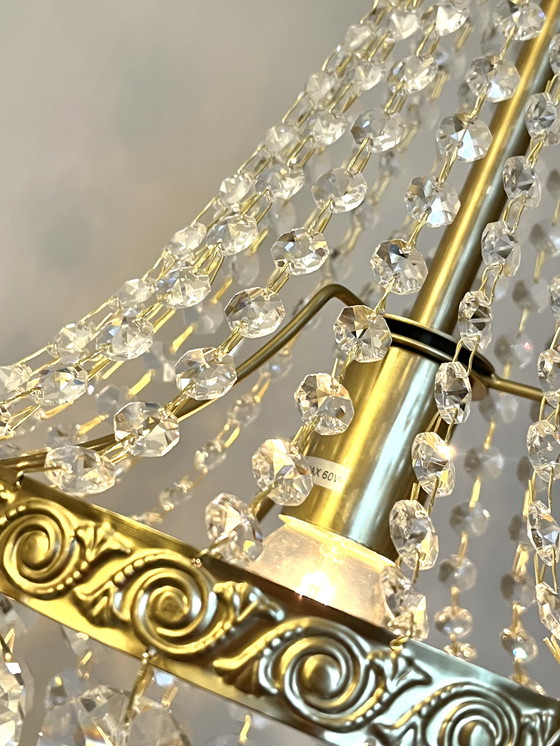 Image 1 of 2x Crystal Bag Chandelier Gold Frame Chandelier