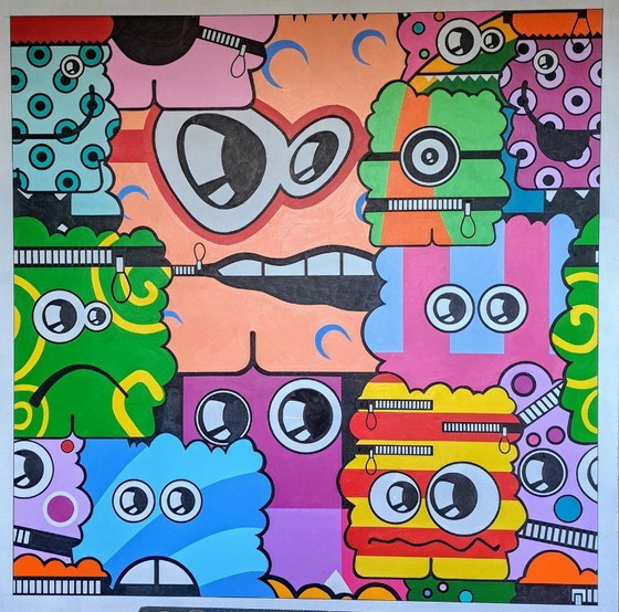 Image 1 of Pintura Pop-Art de dibujos animados única | 95 x 95 cm | MDF