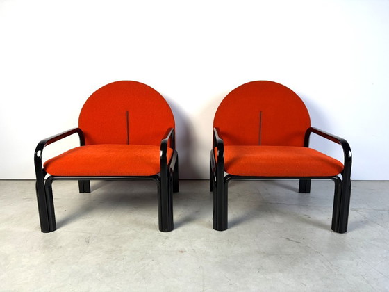 Armchairs with orange upholstery, Knoll, Metal, Textile, Postmodern (photo 11 of 12)