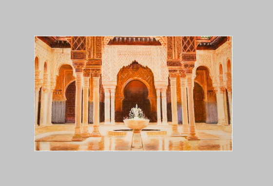 Image 1 of Drawing of a mosque in Malaysia. Mosque drawing. Mosque painting. Mozarabic art. Oriental architecture. New.