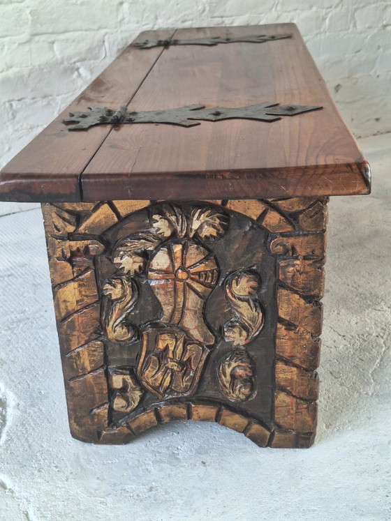 Artes de México Spanish Colonial Carved and Painted Coffer / Bench, 1940s – Benches, Wood (photo 6 of 14)