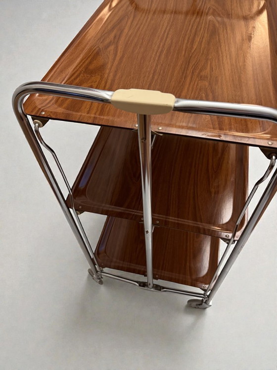 Image 1 of Raro carrello bar pieghevole a 3 livelli Bremshey Gerlinol Dinett – Germania anni '70