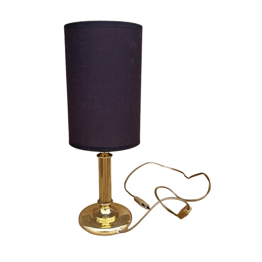 Brass Night Lamp, Table Lamp with Lampshade, Germany, 1970s
