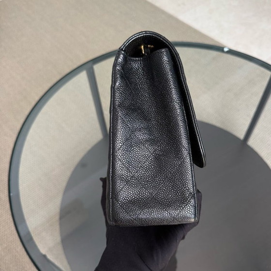 Image 1 of Chanel Classic Flap Jumbo - Caviar 30CM Single Flap Quilted Black 24K Gold Hardware Series 12