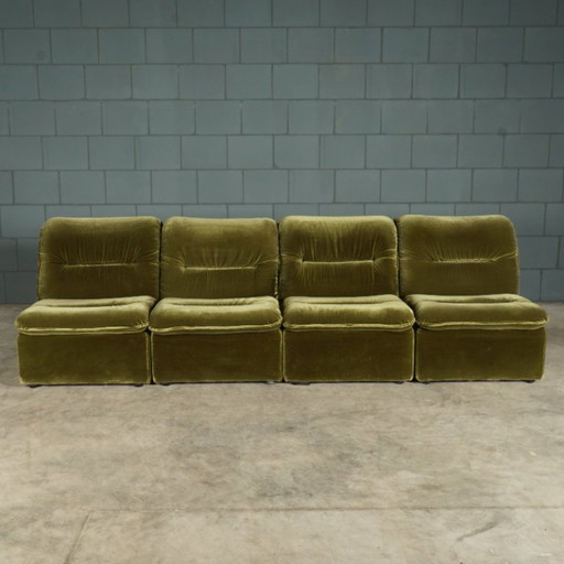 Divano modulare di metà secolo – velluto verde – anni '70