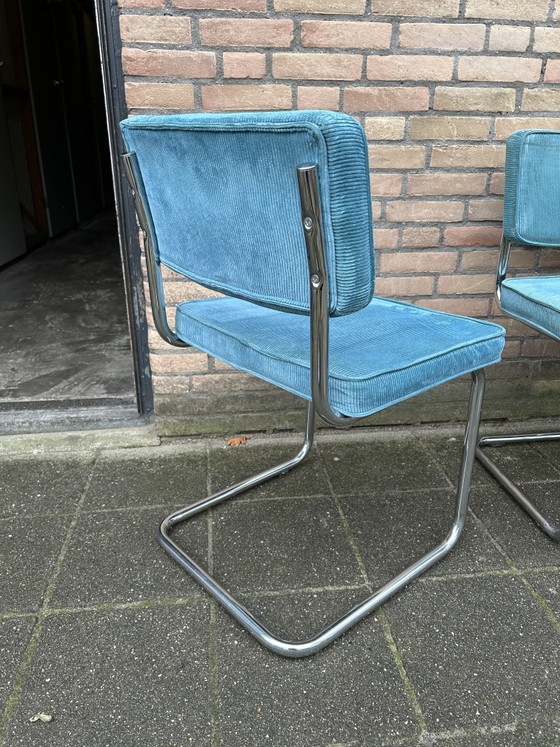4 Corduroy Chairs with Cholesterol Tubular Frame – Dining chairs, Chrome, Wood (photo 6 of 6)