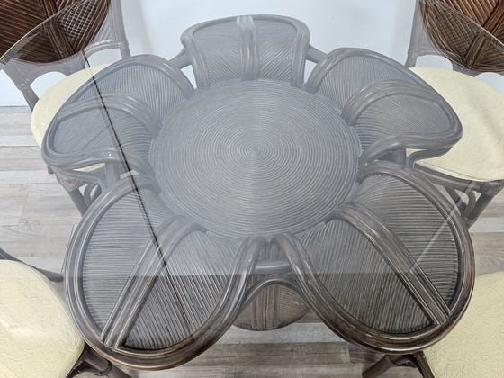 Image 1 of Set with Table and Four Chairs in Wicker and Bamboo by Vivai Del Sud, 1970