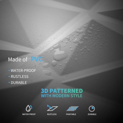 Art3d Set of 33 decorative 3D diamond-shaped wall panels, matt white 30.5 x 30.5cm，in unbreakable, recyclable, waterproof PVC.