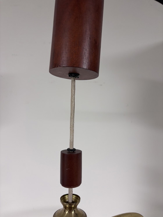 P Vintage Temde Hanglamp – Mid-Century Messing & Teak Hout – Jaren '60 – Hanglampen, Glass, Wood (photo 9 of 15)