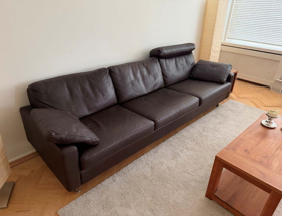 Image 1 of Canapé 3 places en cuir marron foncé de marque COR
