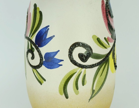 Image 1 of Vintage Scheuwich vaas uit het midden van de vorige eeuw, kleurrijk met lavasteenbloemen, model 484-27