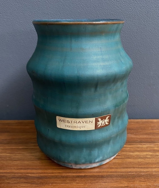 Image 1 of Westraven ceramique Utrecht blue vase 1970s