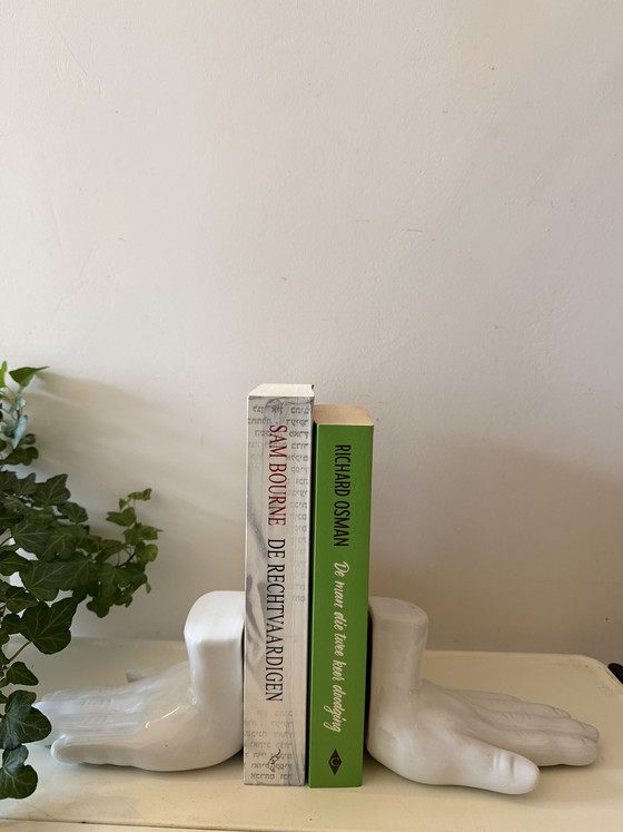 Image 1 of Set of 2 Ceramic Bookends in the Shape of Hands