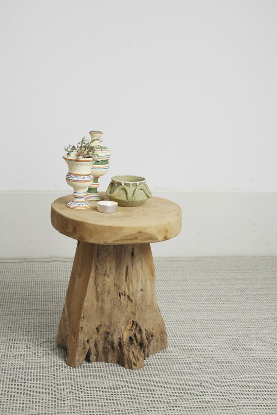Teakhouten wortelkruk, organisch houten bijzettafeltje, rustieke sculpturale boomstronkkruk, vintage – Wood (photo 16 of 17)