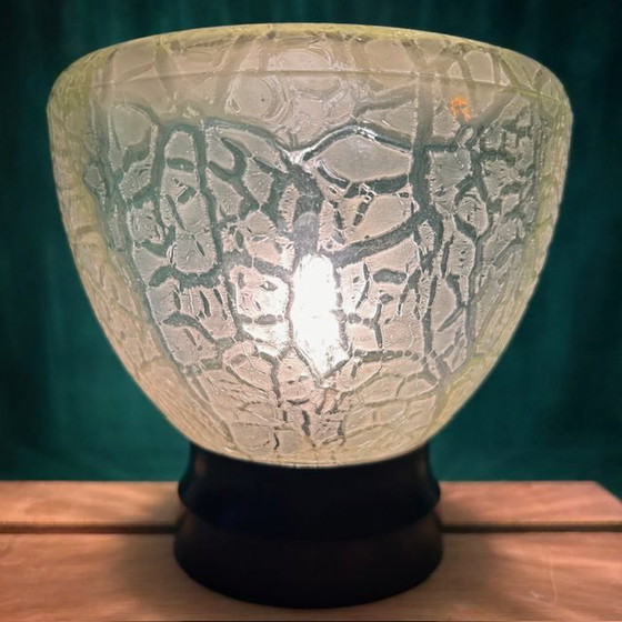 Image 1 of Antieke Art Deco Plafondlamp Groen Craquelé Glas plafonnière 1920's