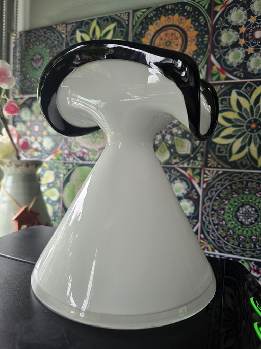 Vintage black and white vase designed by J. Sluczan-Orkusz for Glassworks Tarnowiec