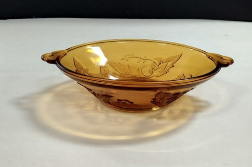 ciotola in vetro ambrato vintage con orecchie