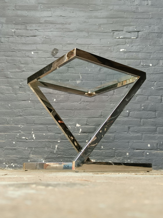 Tavolo quadrato danese dal design postmoderno in cromo e vetro, nello stile di Gerba – Tavolini, Glass, Metal (photo 2 of 15)