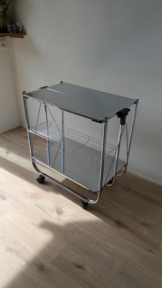 Image 1 of Küchenwagen aus Chrom, Servierwagen im Mid-Century-Stil