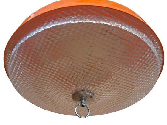 Image 1 of Vintage 1970s Space Age Chandelier – Orange and Crystal – Ø 38cm