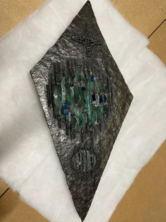 Exclusieve Monumentale Ruitvormige Wandsculptuur & Lamp – Pia Manu (Jaren '70) – 120 cm – Beeldhouwkunst (photo 12 of 19)