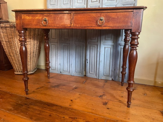 Image 1 of 19th Century Desk Worktable Leather And Inlaid With Gold Leaf