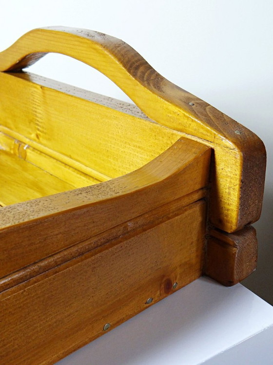 Image 1 of Solid wood tray with handles, handcrafted, rustic style, 1960s-70s