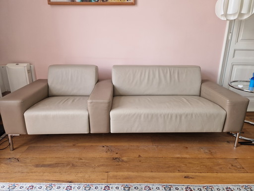 3 Zits leren design bank, bankstel. Als nieuw.
