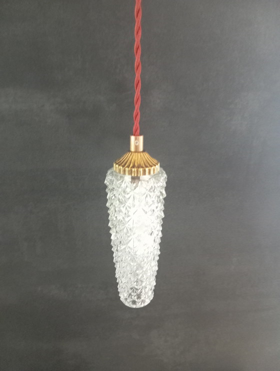 Image 1 of Retro chic glass spindle pendant lamp with diamond tip