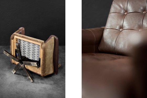 Image 1 of Vintage Mid-Century Deense moderne bruine leren draaifauteuil van Lystager Industri, jaren 70