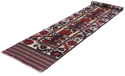 Tapis Afghan Kelim Deco Art tissé à la main Nouveau 373 x 80 cm