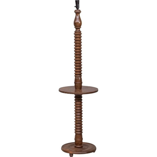 Vintage art deco vloerlamp van gedraaid eikenhout, Frankrijk 1940