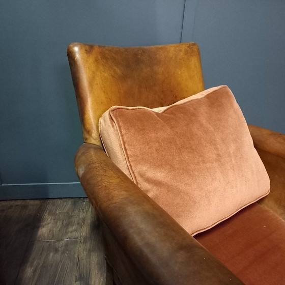 Fauteuil en cuir français – Art déco avec façade rectangulaire – Leather, Wood (photo 12 of 14)