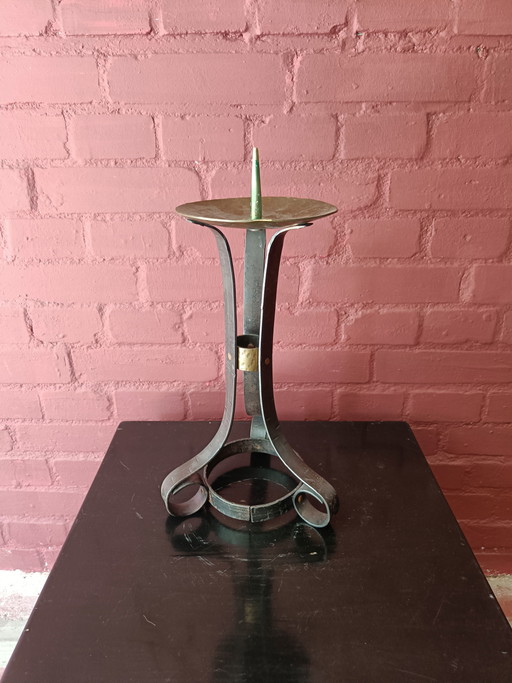 Vintage brutalist metal candlestick
