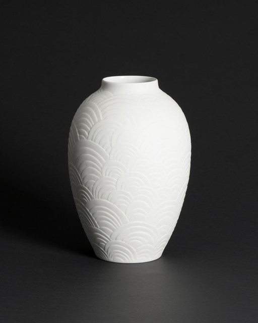 XL Heinrich Bisque Porcelain Vase Duo Vintage 60s Design Op-Art Relief Art Déco