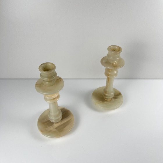 Image 1 of Pair of alabaster candlesticks, 20th century
