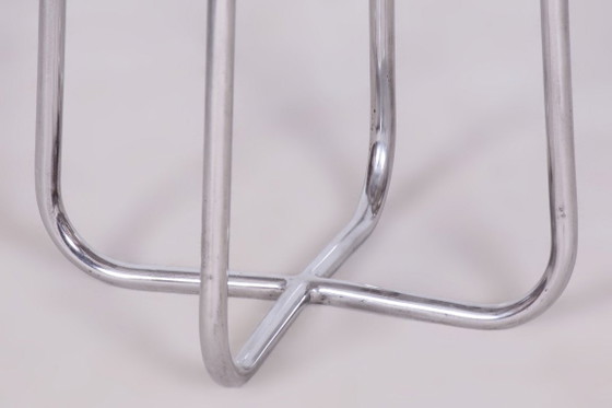 Restored Bauhaus Stool, by Robert Slezák, Chrome, Rattan, Czech, 1930s – Wood (photo 8 of 9)