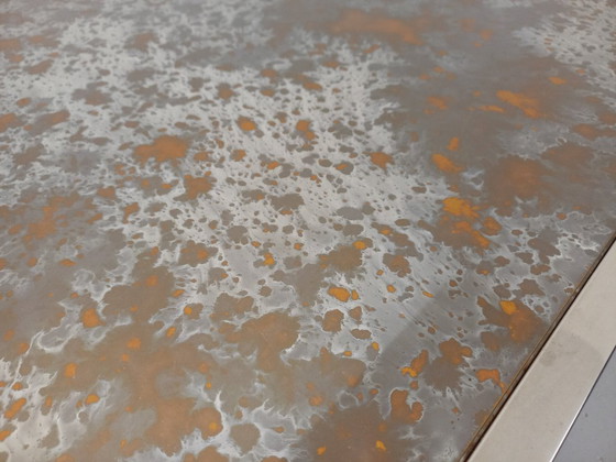 Image 1 of Tavolino vintage in vetro eglomato, cromo e pelle degli anni '70