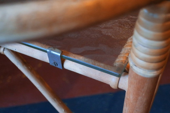 Bamboe en matglazen serveerwagen, jaren 50-60 – Salontafels, Glass (photo 2 of 6)