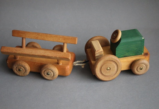 Vintage houten tractor met aanhanger handgemaakt – Decoratieve objecten (photo 5 of 7)