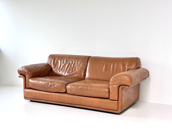 Tweezitsbank van bruin leer, de Sede, 2 zitsbanken, Vintage (foto 2 van 15)