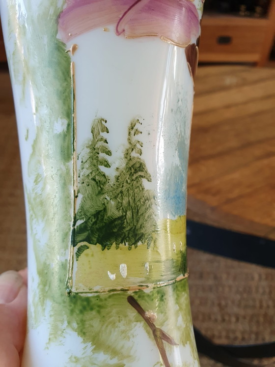 Vase ancien en opaline de Bristol – Peint à la main – Vers 1900 (23 cm) – Glass (photo 5 of 15)
