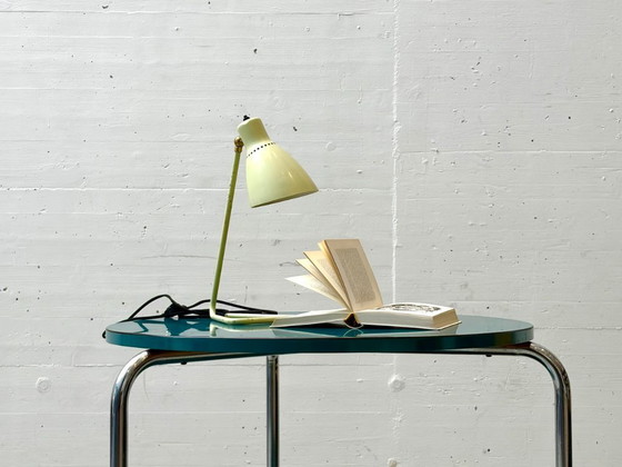 Image 1 of Bauhaus loop table with petrol-colored Resopal coating, 1960s