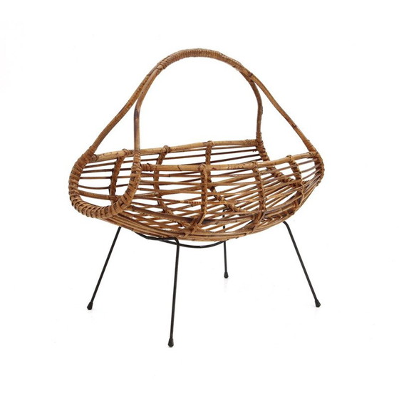 Image 1 of Vintage magazine rack in rattan, Italy 1950