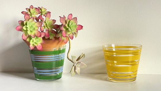 Image 1 of Pair of vintage screen-printed glass planters